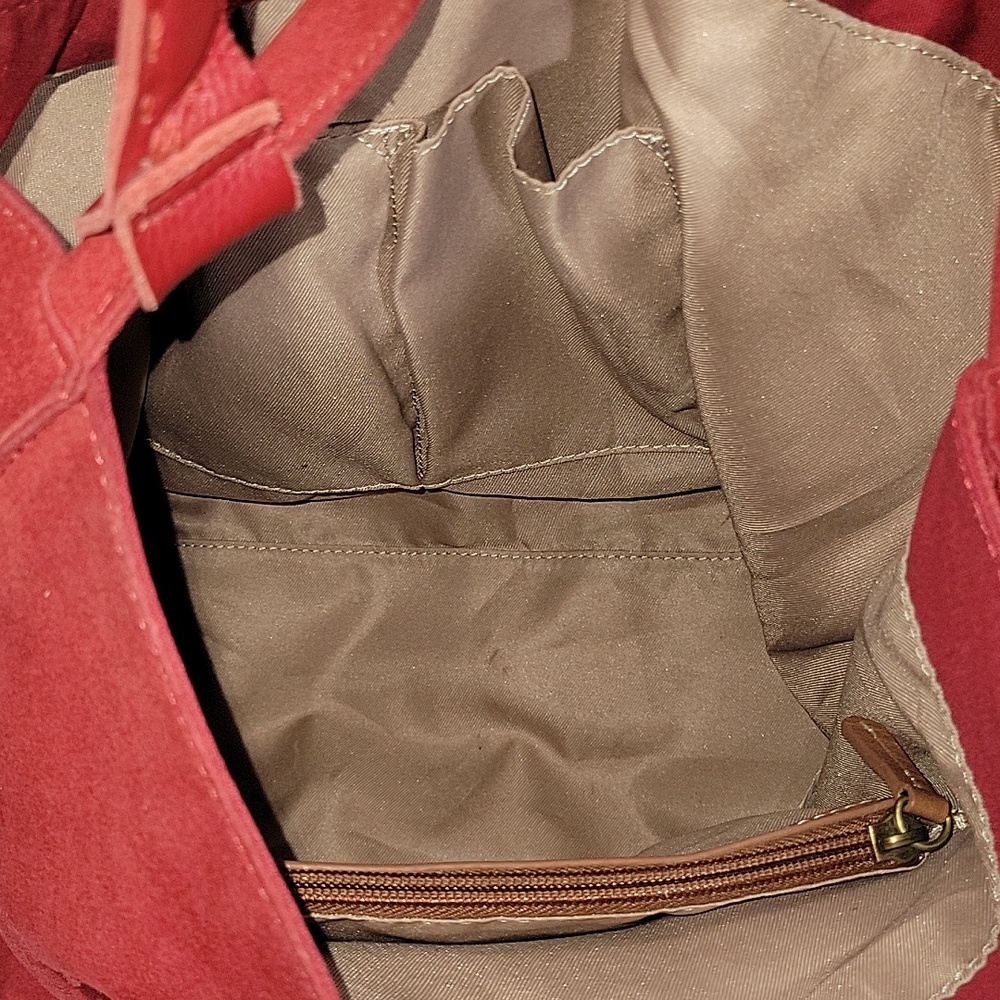 The Sak Los Feliz Red Suede Leather Tote Shoulder Bag - Picture 10 of 15